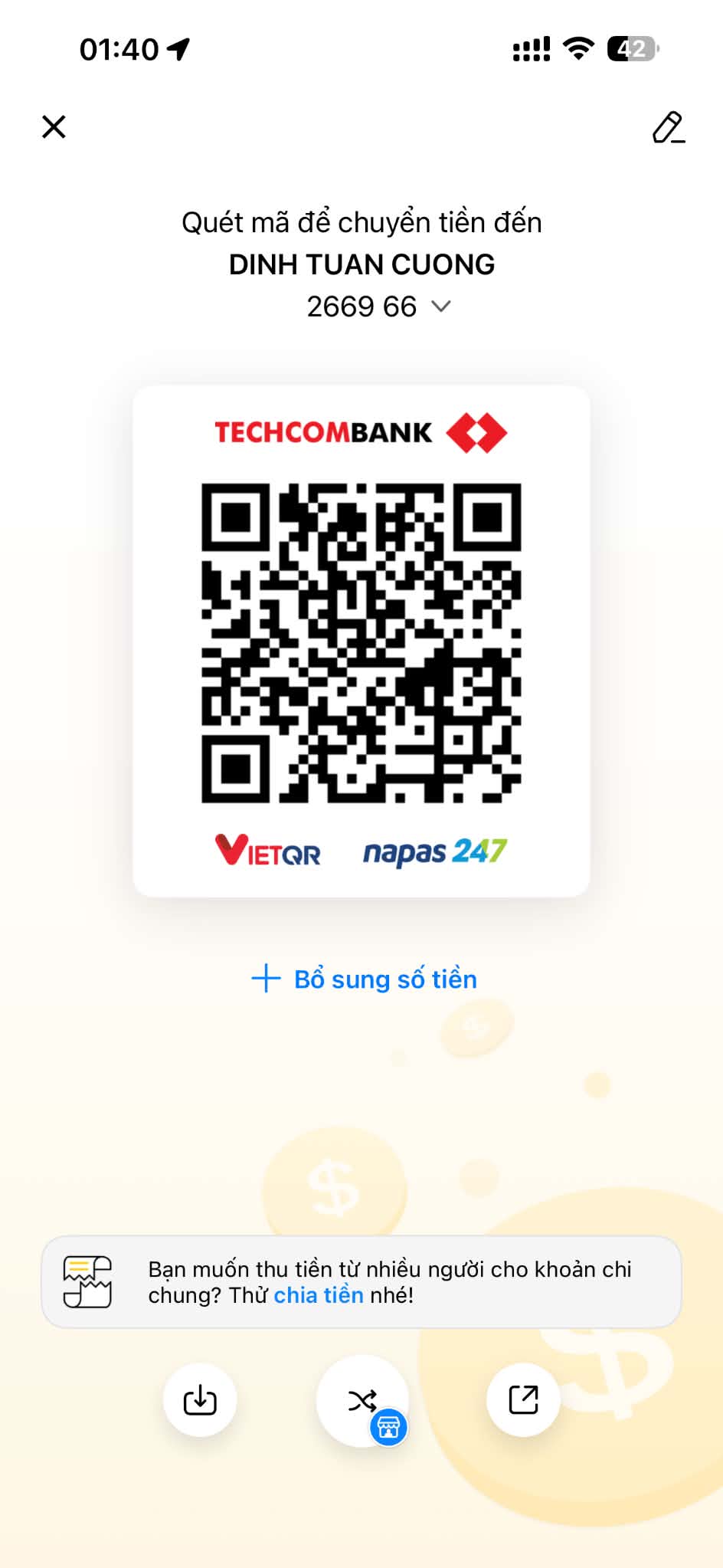 Mã QR nhận tiền của Tuấn Cường